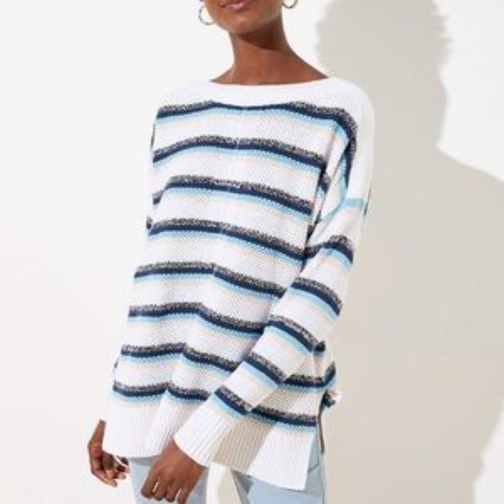 LOFT Women's Stripe Textured Poncho Sweater Size Small